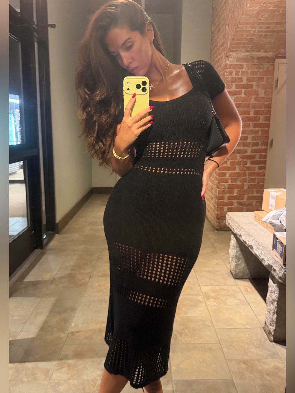 Black Crocheted Maxi Dress - Women's Knit Summer Dress